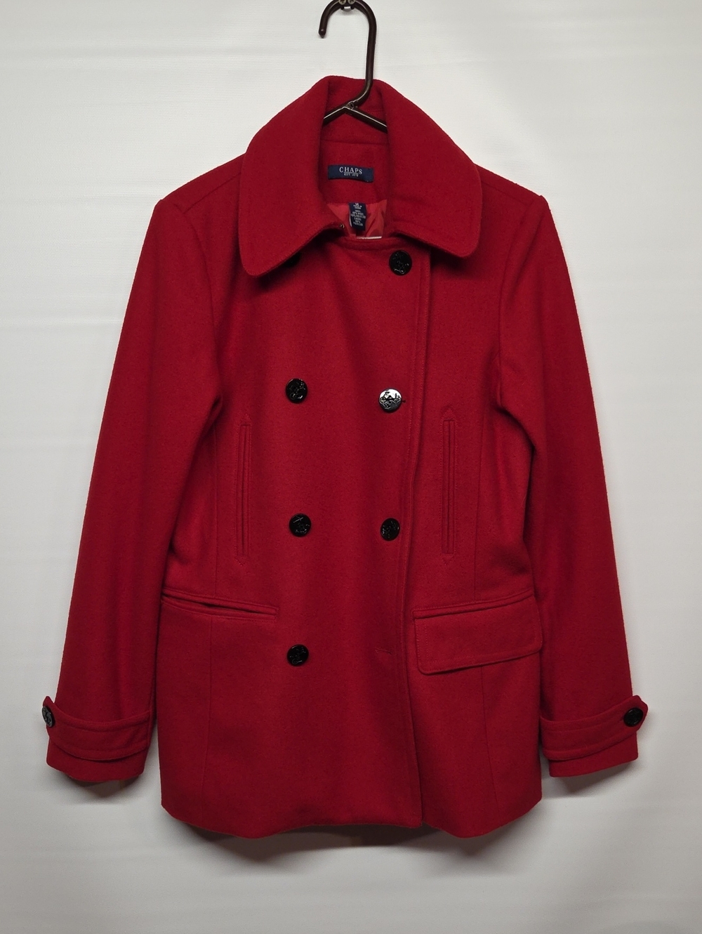CHAPS Women's Red Double-Breasted Peacoat Size Medium